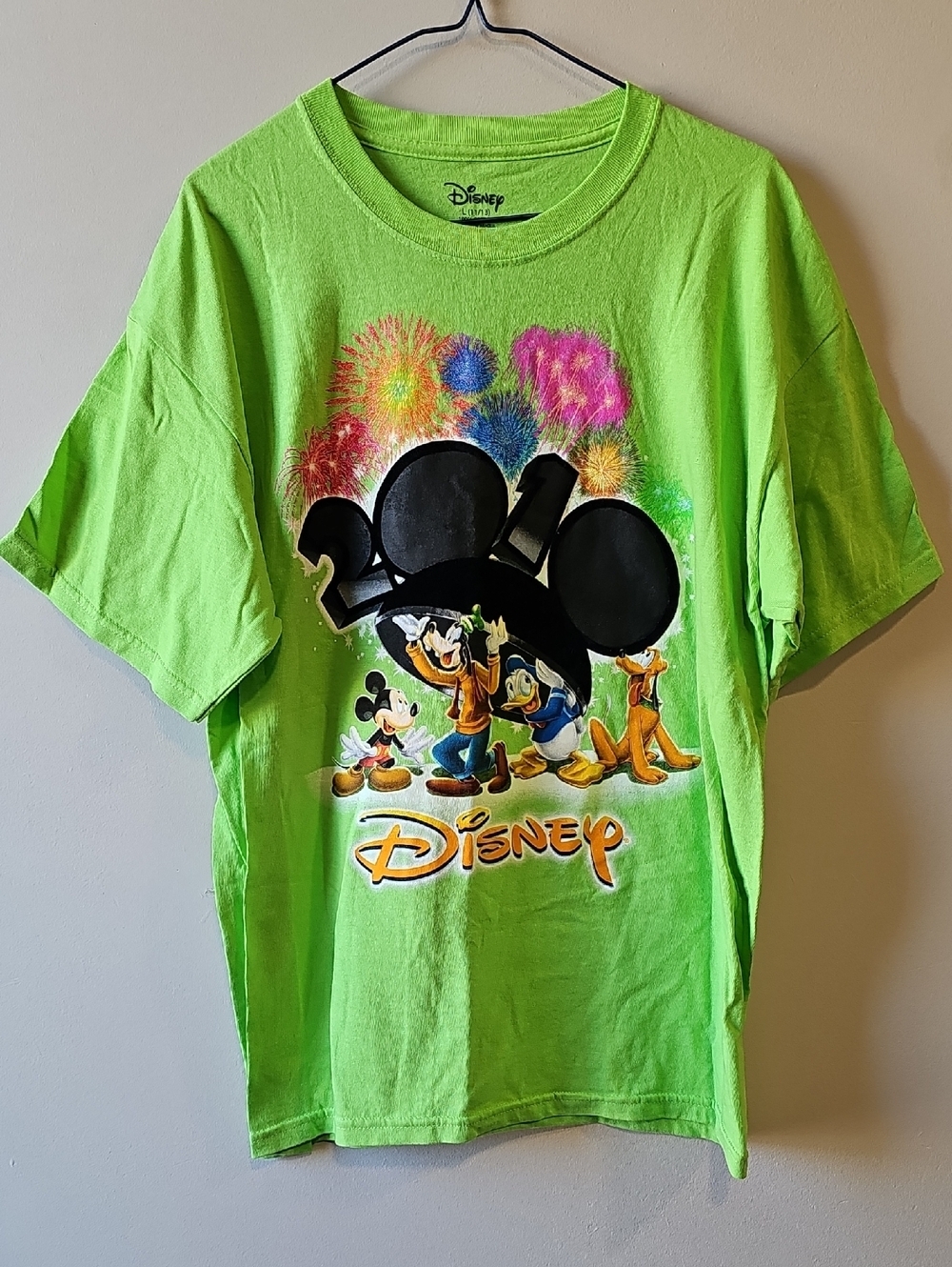 Disney Large Youth Neon Green 2010 Celebration T-Shirt
